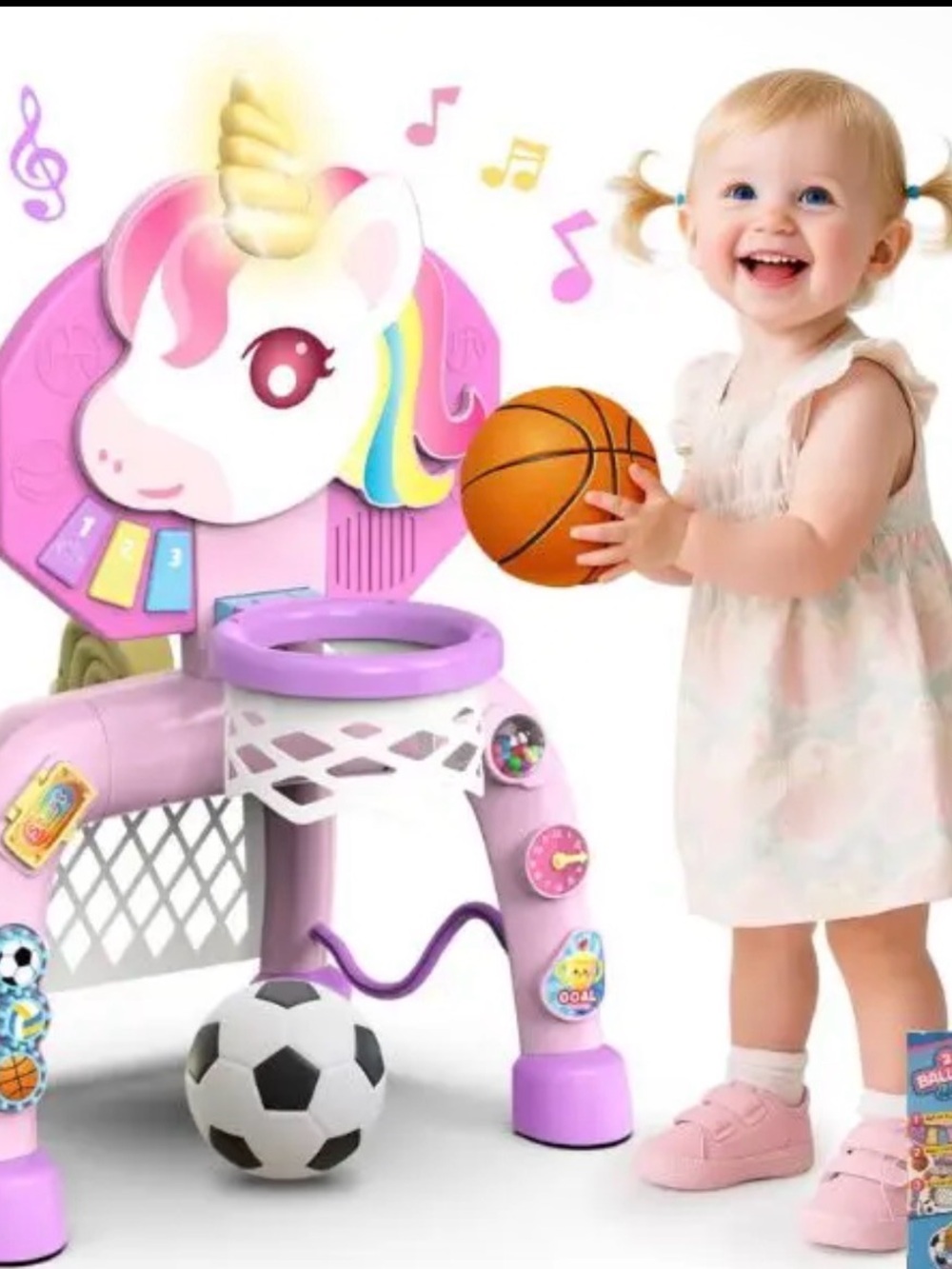 Unicorn Activity Basketball Hoop for Kids - Pink and Purple
